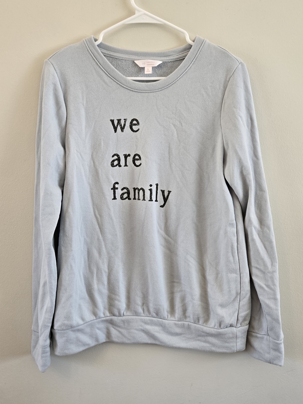 LC Lauren Conrad Light Blue "we are family" Sweatshirt